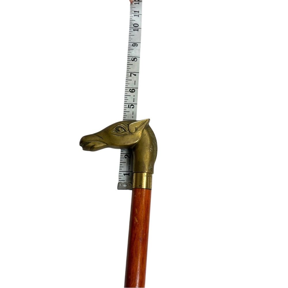 Vtg French Brass Horse Head Handle Walking Stick Cane 3 Section Wood Shaft 34” - Picture 3 of 12